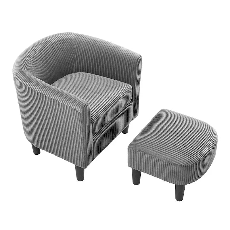 Fauteuil individuel en velours côtelé avec repose-pieds ottoman