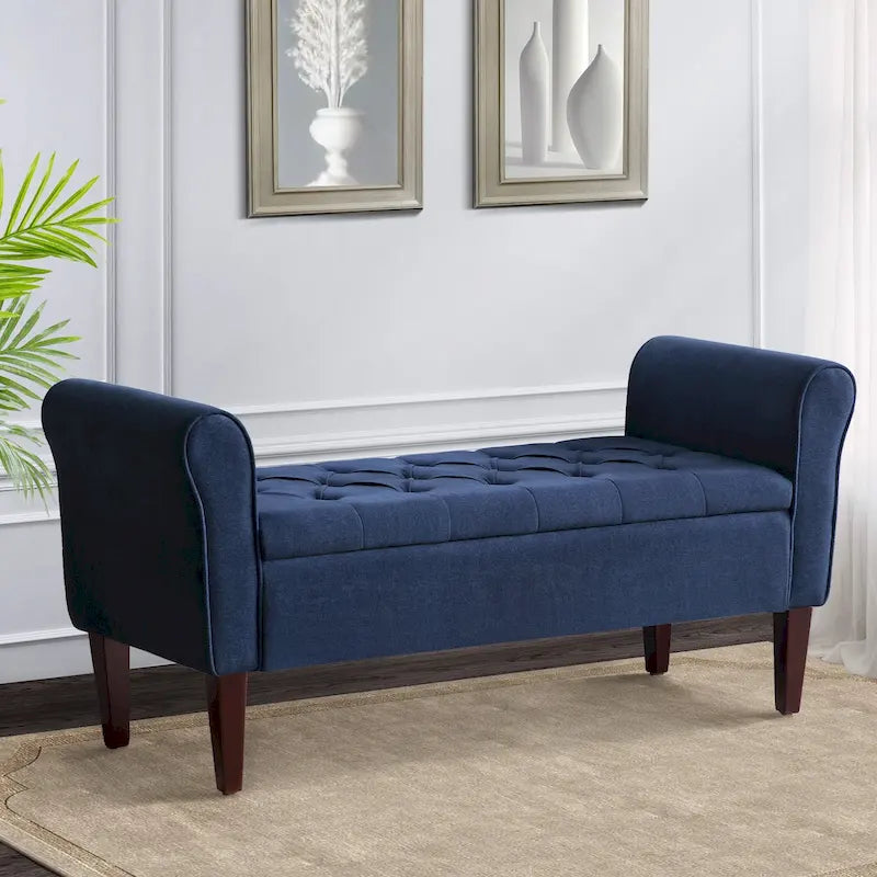 Banc de rangement capitonné, banc d'entrée avec accoudoirs et plateau rabattable capitonné