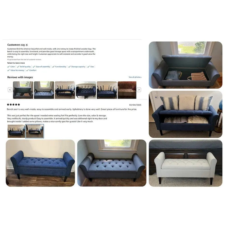 Banc de rangement capitonné, banc d'entrée avec accoudoirs et plateau rabattable capitonné