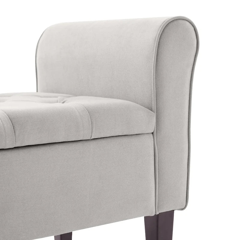 Banc de rangement capitonné, banc d'entrée avec accoudoirs et plateau rabattable capitonné