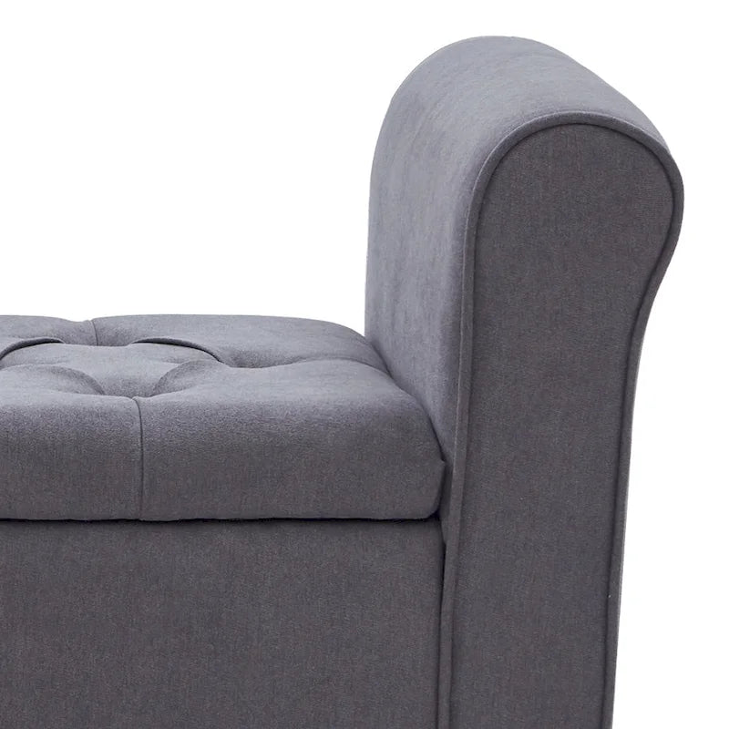 Banc de rangement capitonné, banc d'entrée avec accoudoirs et plateau rabattable capitonné