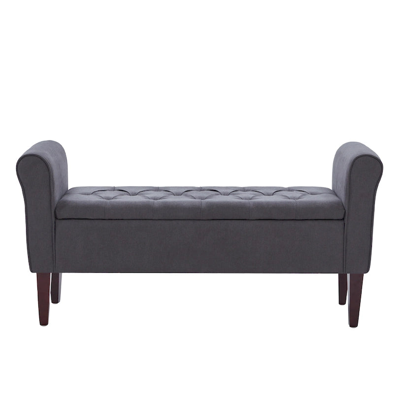 Banc de rangement capitonné, banc d'entrée avec accoudoirs et plateau rabattable capitonné