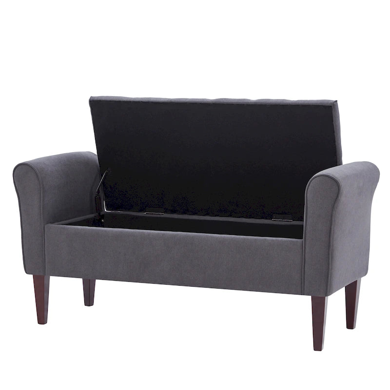 Banc de rangement capitonné, banc d'entrée avec accoudoirs et plateau rabattable capitonné