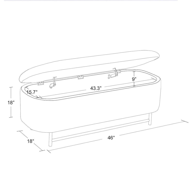 Banc de rangement moderne Ellipse avec pieds en métal