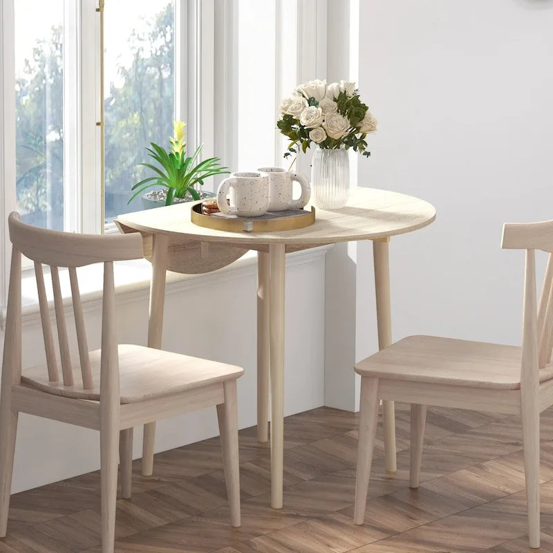 HOMCOM 35  Round Folding Dining Table, Collapsible Drop Leaf Table for Small Spaces, Small Kitchen Table with Solid Wood Legs