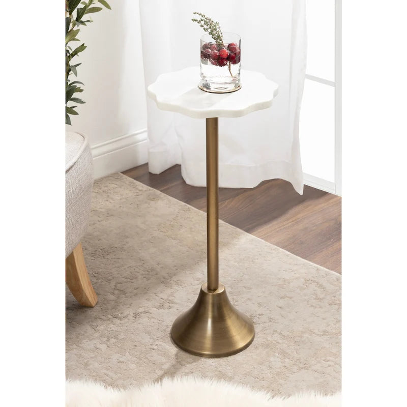 Table d'appoint festonnée en marbre et métal