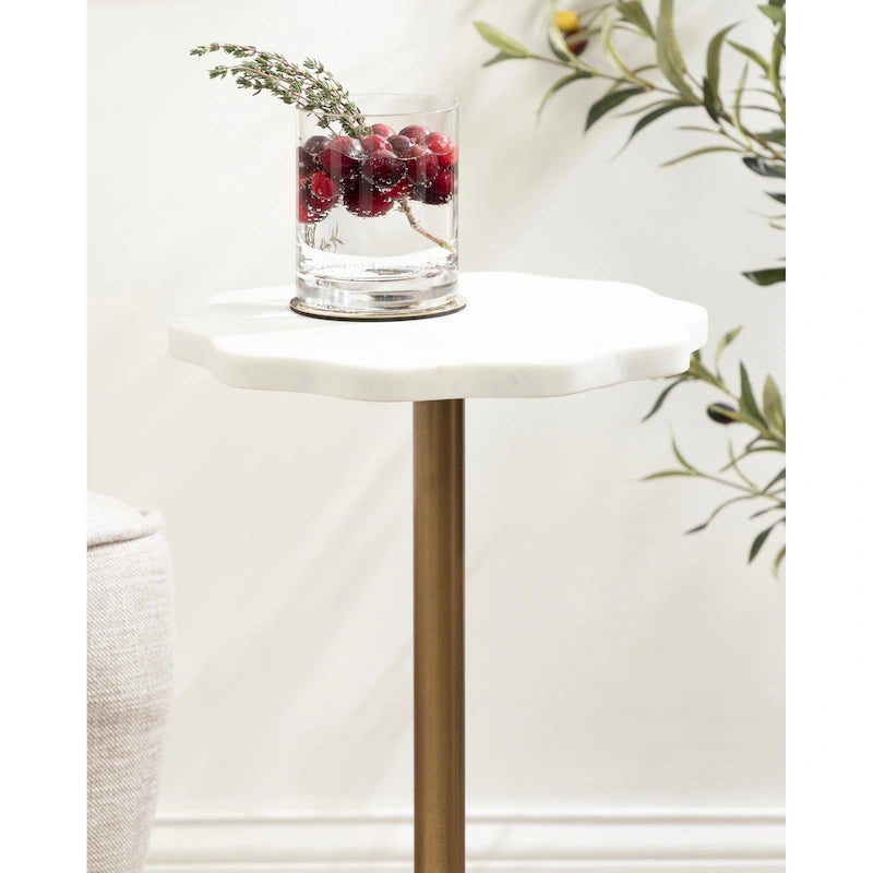 Table d'appoint festonnée en marbre et métal