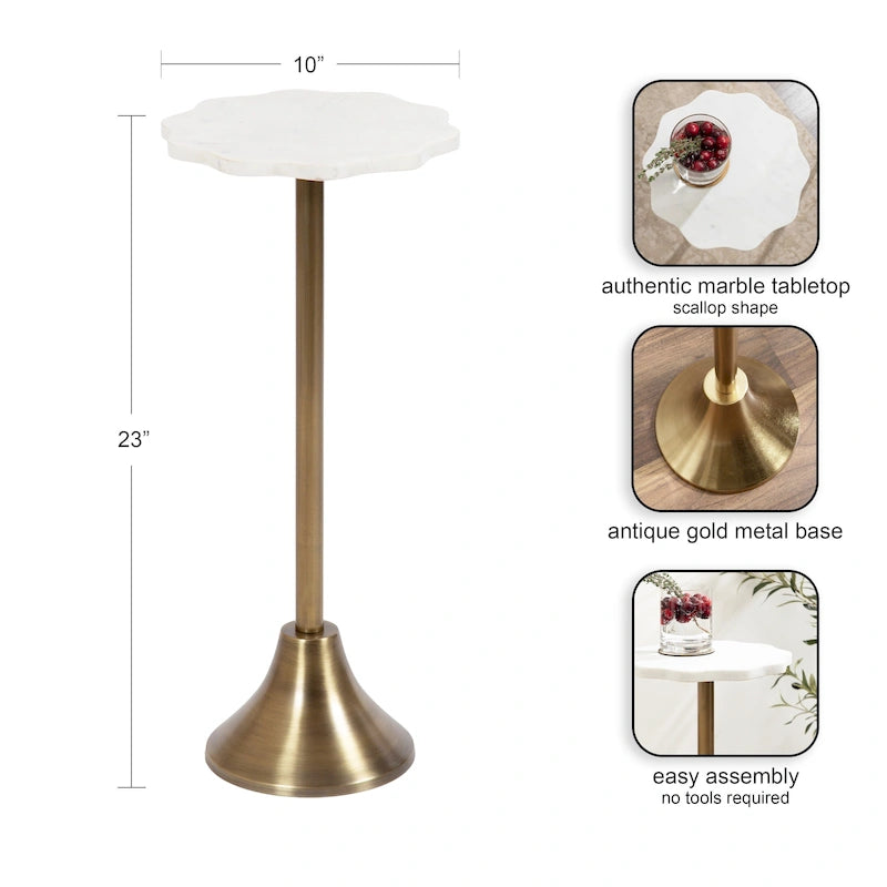 Table d'appoint festonnée en marbre et métal