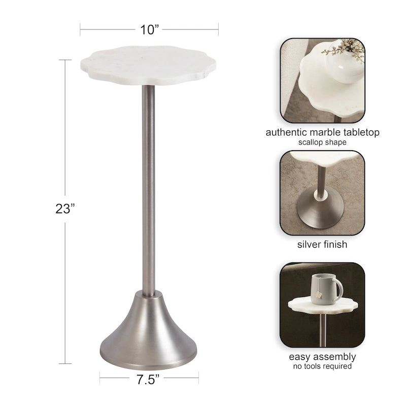 Table d'appoint festonnée en marbre et métal