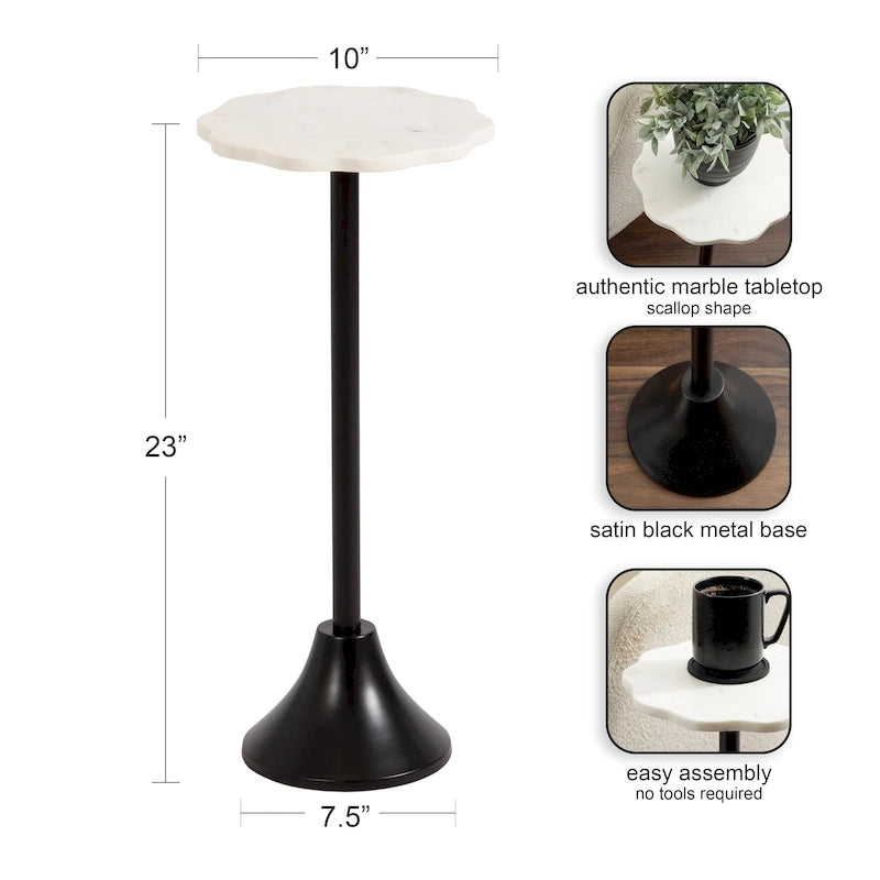 Table d'appoint festonnée en marbre et métal