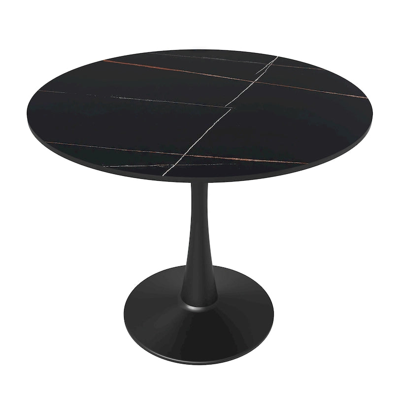 Table à manger ronde avec plateau en pierre frittée et piètement noir