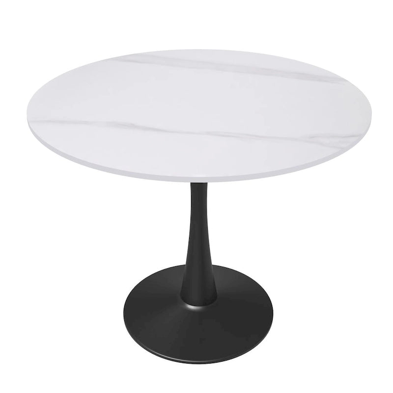 Table à manger ronde avec plateau en pierre frittée et piètement noir