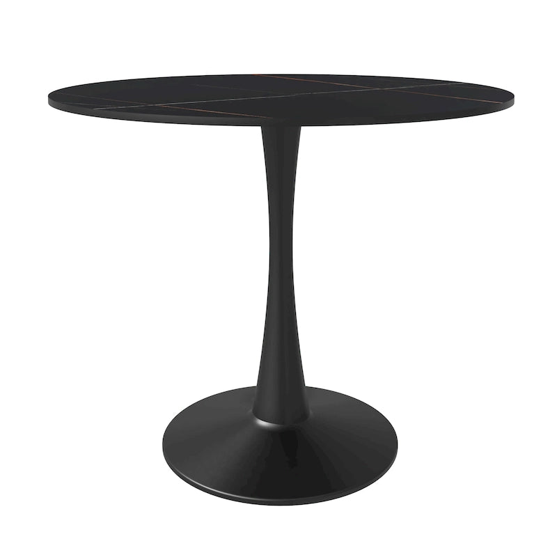 Table à manger ronde avec plateau en pierre frittée et piètement noir
