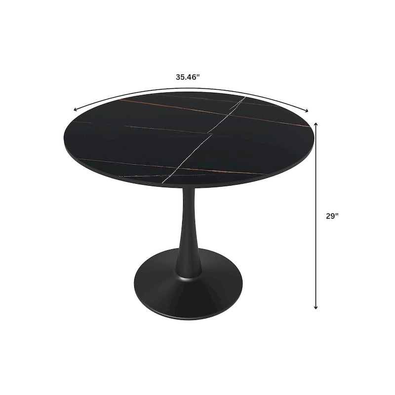 Table à manger ronde avec plateau en pierre frittée et piètement noir