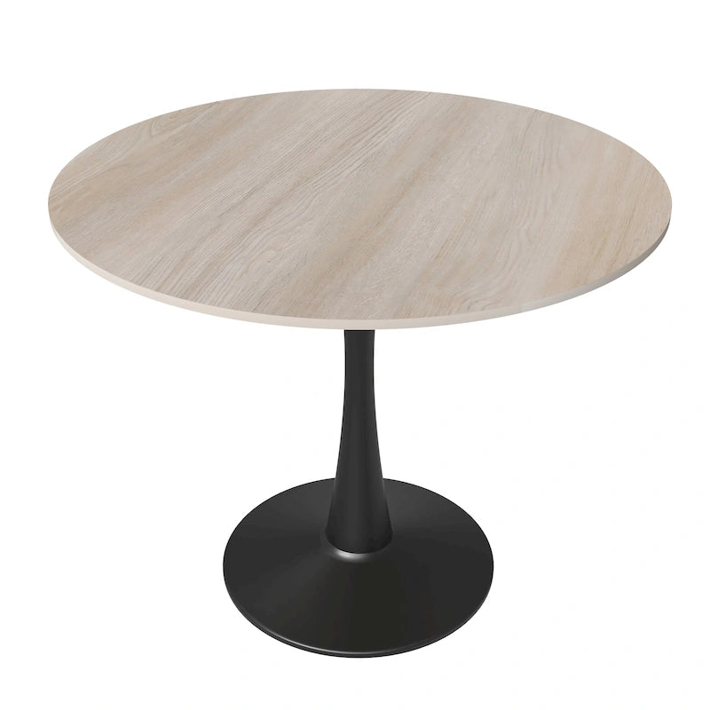 Table à manger ronde avec plateau en pierre frittée et piètement noir