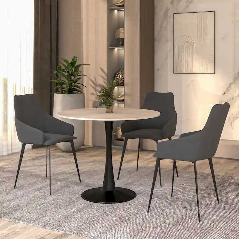 Table à manger ronde avec plateau en pierre frittée et piètement noir