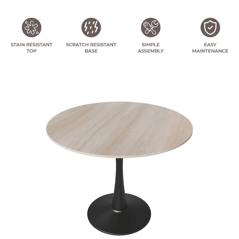 Table à manger ronde avec plateau en pierre frittée et piètement noir