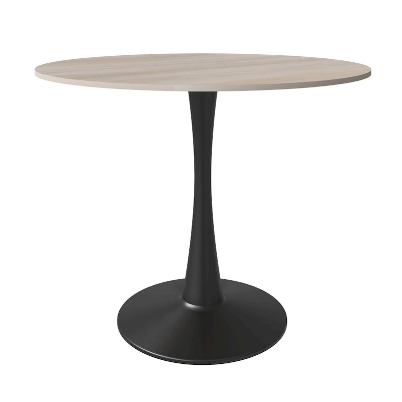 Table à manger ronde avec plateau en pierre frittée et piètement noir