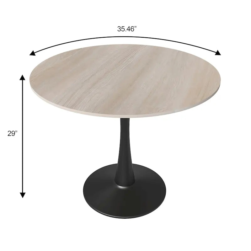 Table à manger ronde avec plateau en pierre frittée et piètement noir