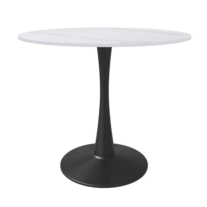 Table à manger ronde avec plateau en pierre frittée et piètement noir