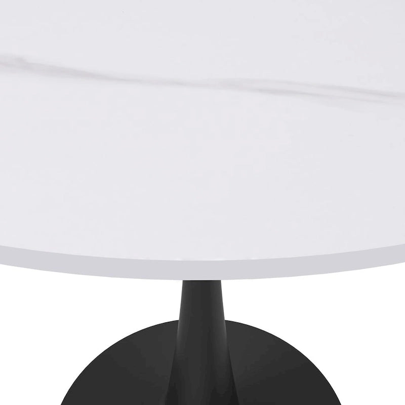 Table à manger ronde avec plateau en pierre frittée et piètement noir