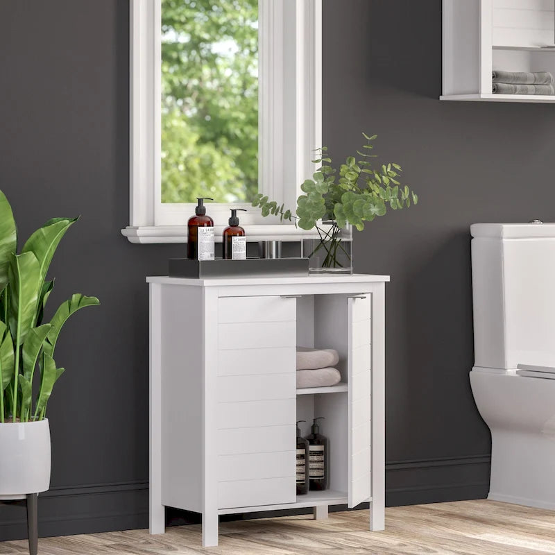 Meuble de rangement de salle de bain et de buanderie à deux portes avec étagères réglables