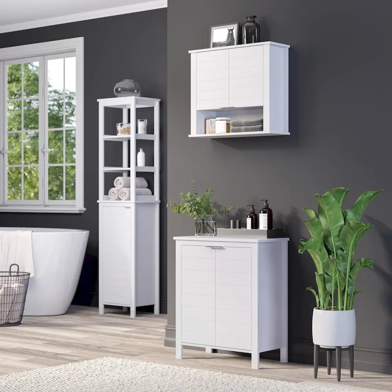 Meuble de rangement de salle de bain et de buanderie à deux portes avec étagères réglables