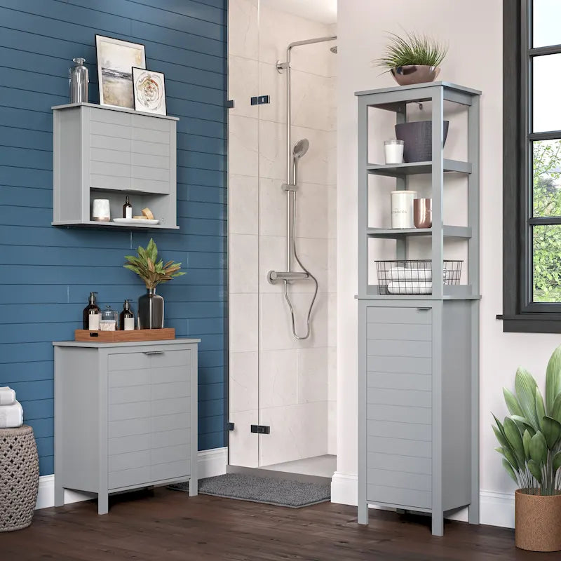 Meuble de rangement de salle de bain et de buanderie à deux portes avec étagères réglables
