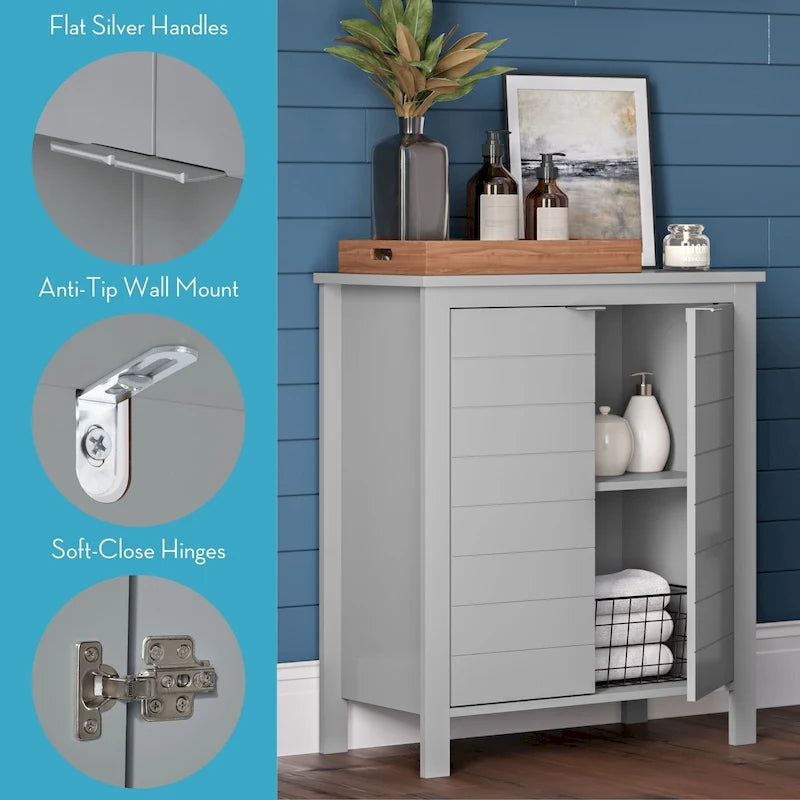 Meuble de rangement de salle de bain et de buanderie à deux portes avec étagères réglables