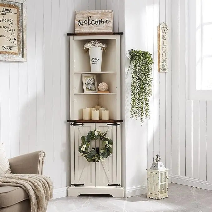 Armoire d'angle haute de style ferme, meuble de rangement