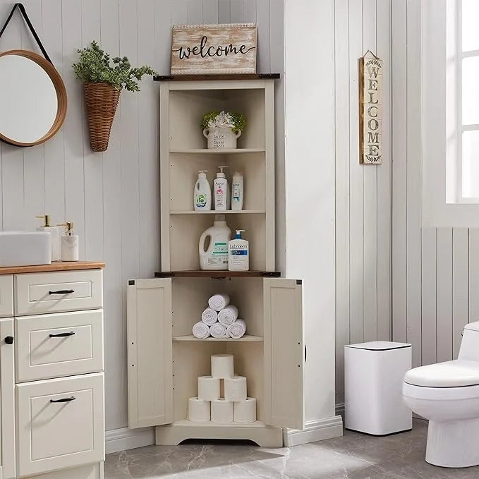 Armoire d'angle haute de style ferme, meuble de rangement