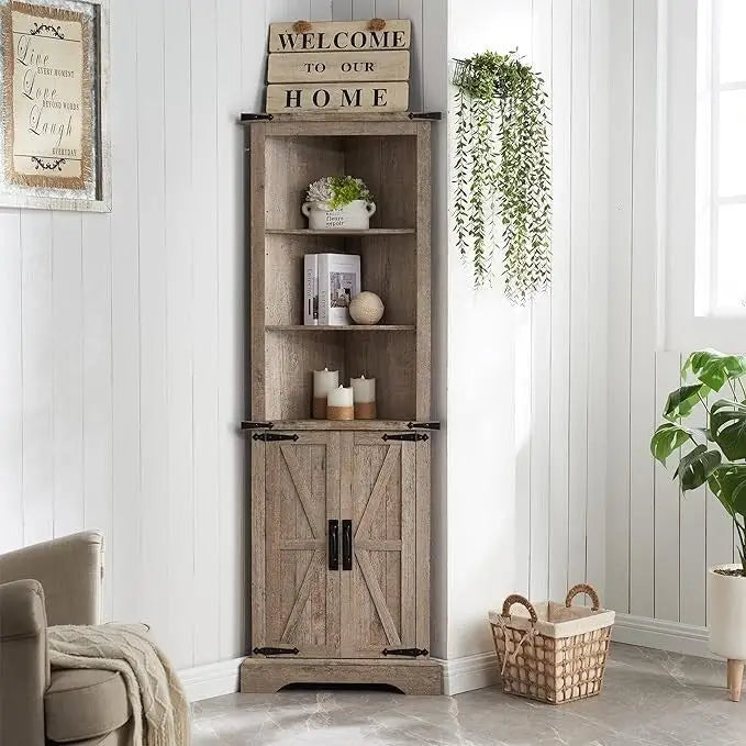 Armoire d'angle haute de style ferme, meuble de rangement