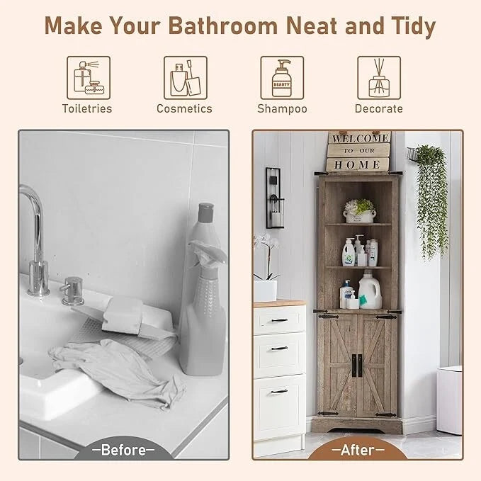 Armoire d'angle haute de style ferme, meuble de rangement