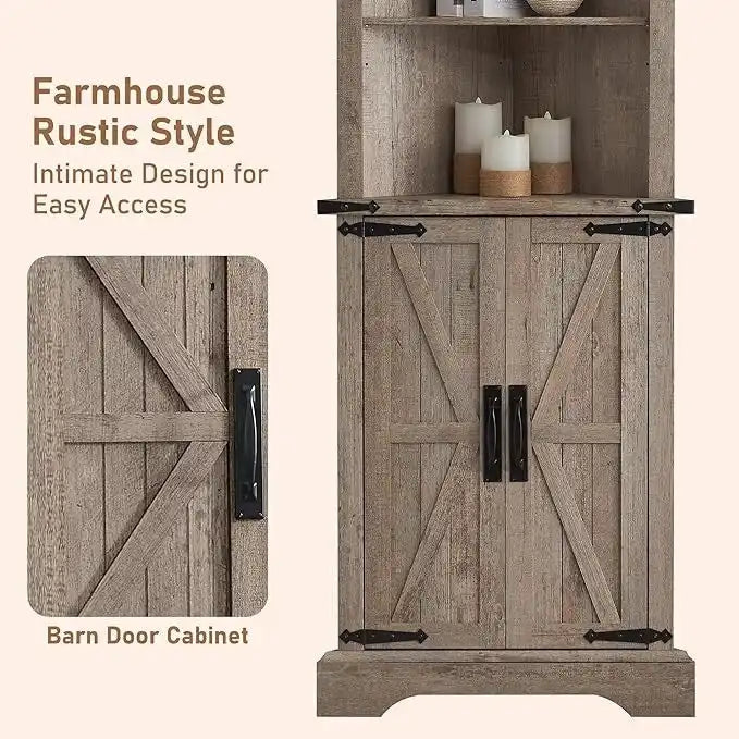 Armoire d'angle haute de style ferme, meuble de rangement