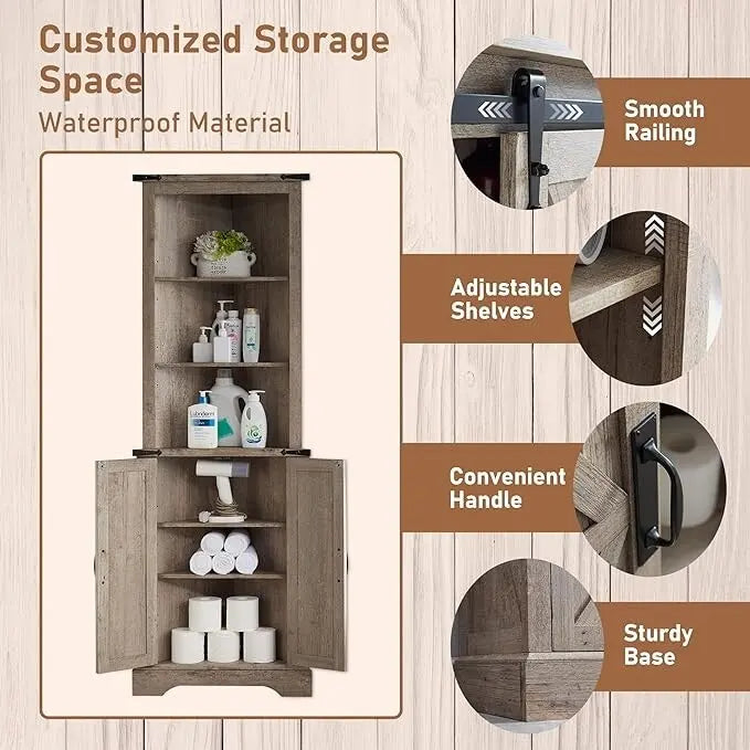 Armoire d'angle haute de style ferme, meuble de rangement