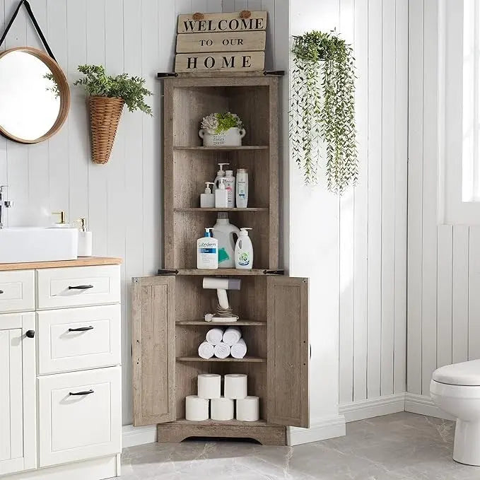 Armoire d'angle haute de style ferme, meuble de rangement