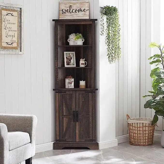 Armoire d'angle haute de style ferme, meuble de rangement