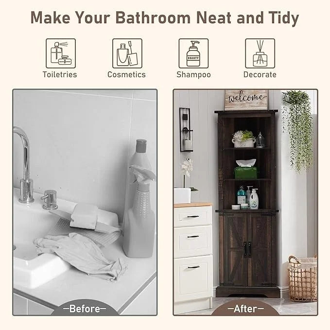 Armoire d'angle haute de style ferme, meuble de rangement