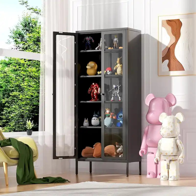 67  Tall Glass Curio Display Cabinet with Glass Doors and 4 Adjustable Shelves