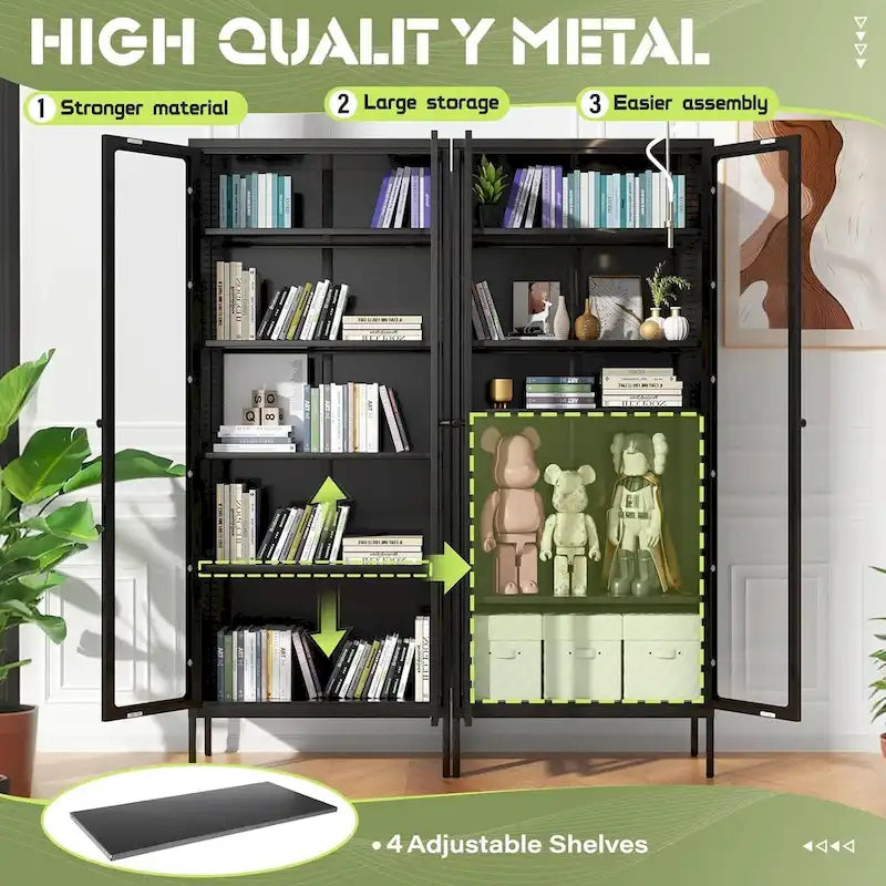 67 Armoire de présentation haute en verre avec portes en verre et 4 étagères réglables