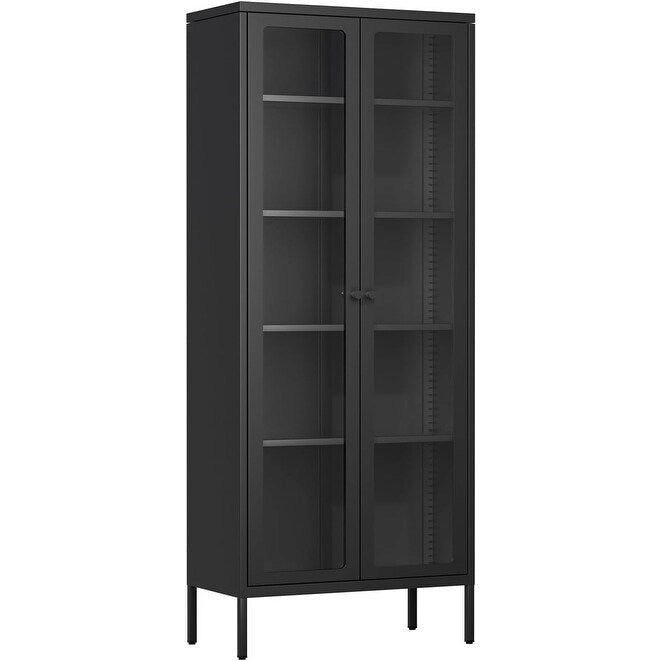 67 Armoire de présentation haute en verre avec portes en verre et 4 étagères réglables