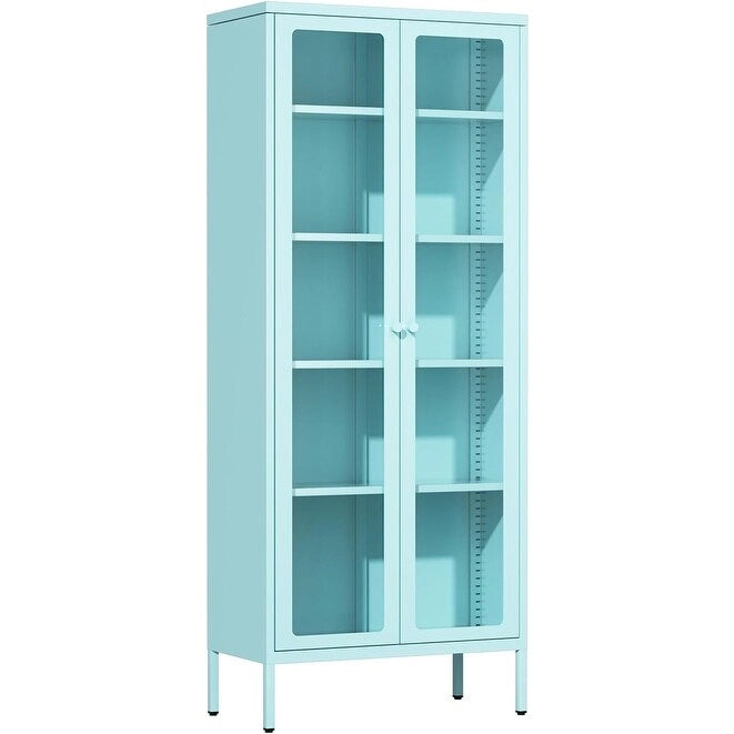 67 Armoire de présentation haute en verre avec portes en verre et 4 étagères réglables