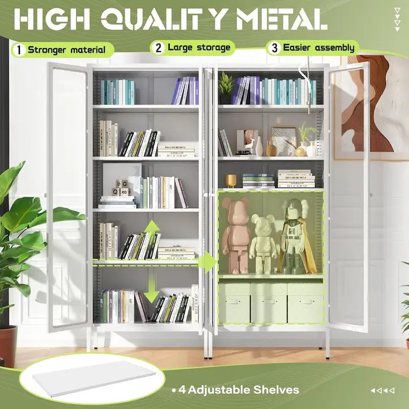 67 Armoire de présentation haute en verre avec portes en verre et 4 étagères réglables