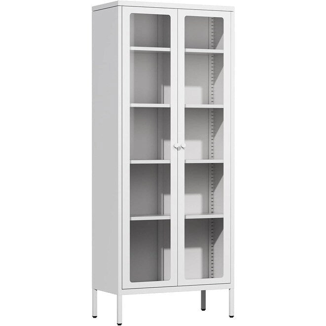67 Armoire de présentation haute en verre avec portes en verre et 4 étagères réglables