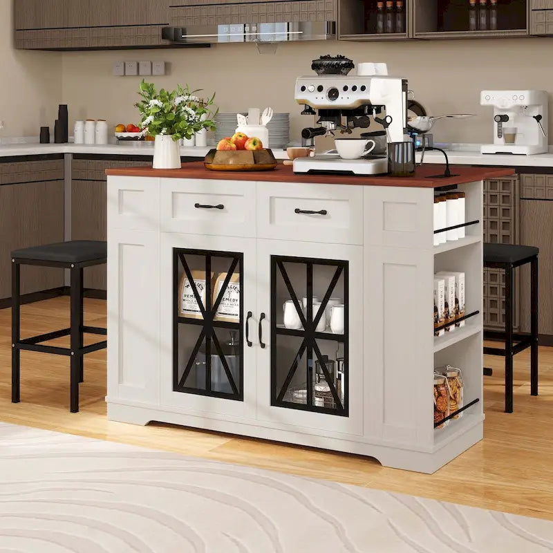Moasis 47  Kitchen Island With Drop Leaf & 2 Bar Stools