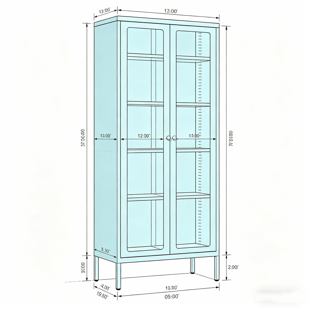 67 Armoire de présentation haute en verre avec portes en verre et 4 étagères réglables