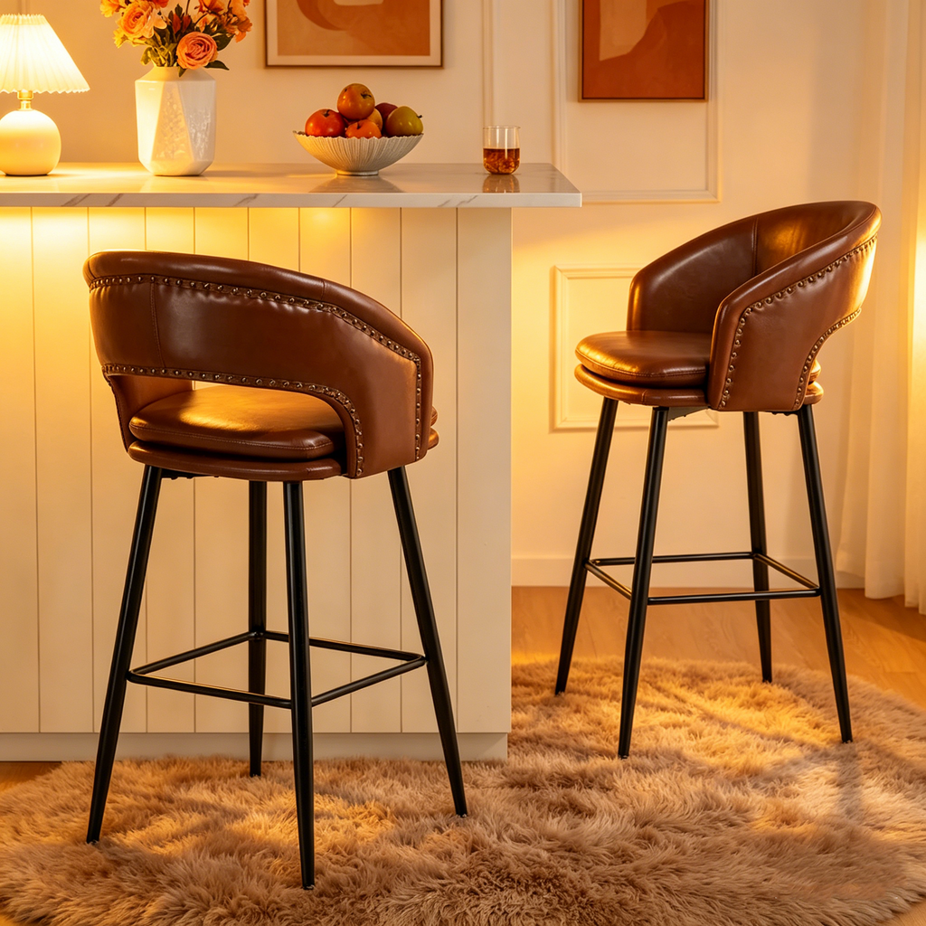 Tabouret de bar en similicuir de haute qualité, style médiéval-moderne, hauteur 40,5 pouces